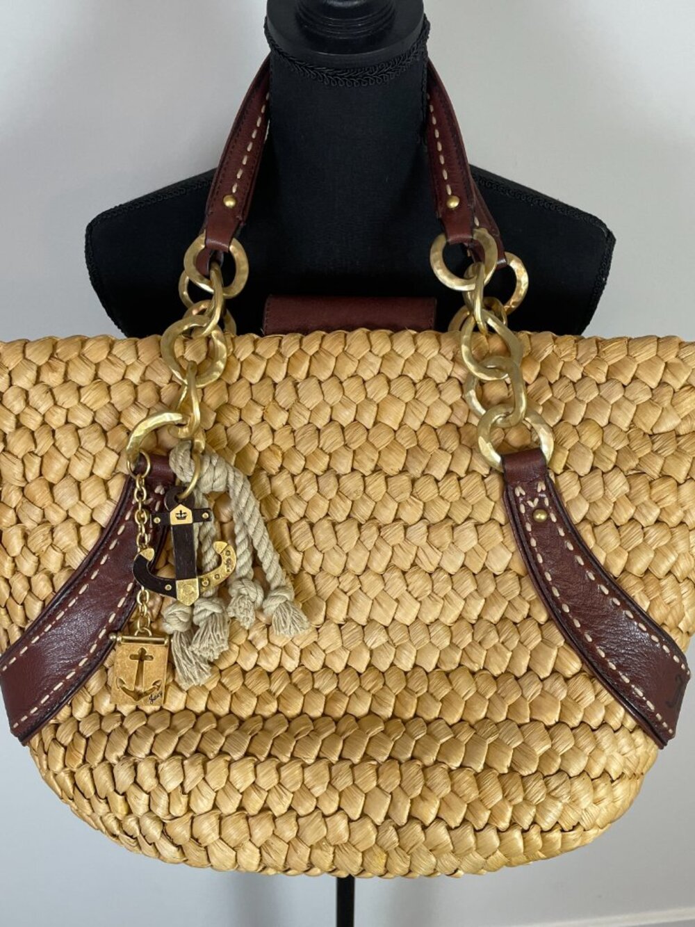 JUICY COUTURE Vintage Y2K Rattan Wicker Nautical Anchor Tote Bag G&P Era